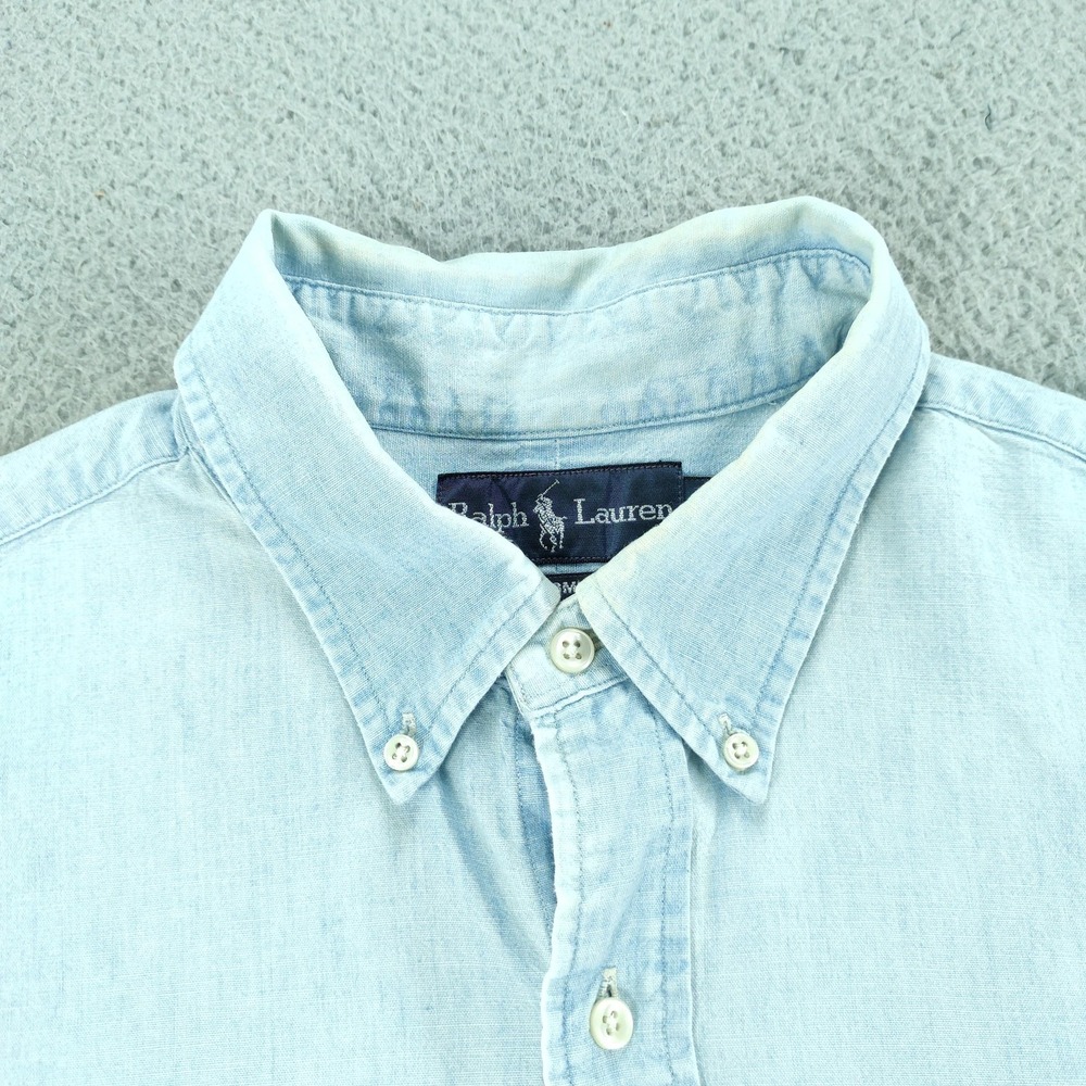 Ralph Lauren Shirt Men Large Light Blue Denim Custom Fit Button Down Long Sleeve - Picture 6 of 16